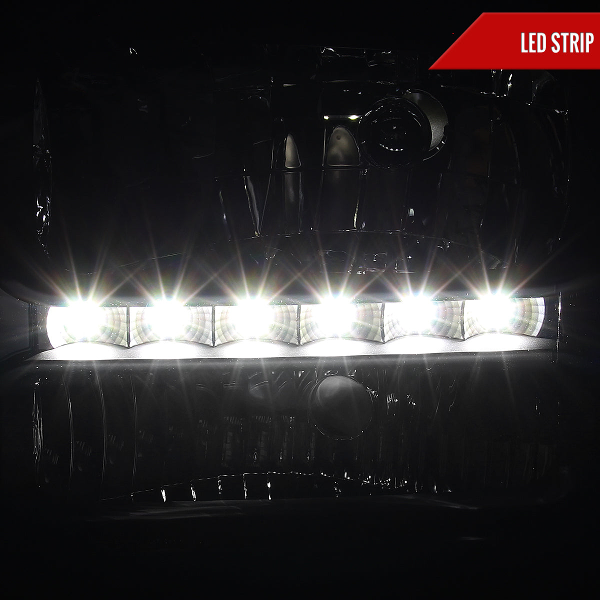 2005-2007 Ford F-250/F-350/F-450/F-550/Excursion Crystal Headlights w/ SMD LED Light Strip (Matte Black Housing/Clear Lens)