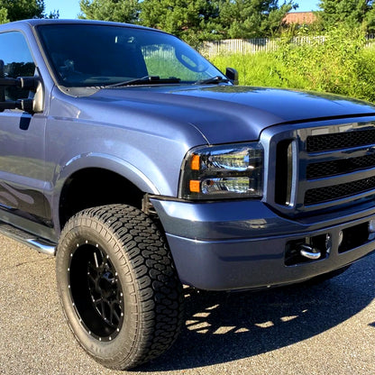 2005-2007 Ford F-250/F-350/F-450/F-550/Excursion Crystal Headlights w/ SMD LED Light Strip (Matte Black Housing/Clear Lens)