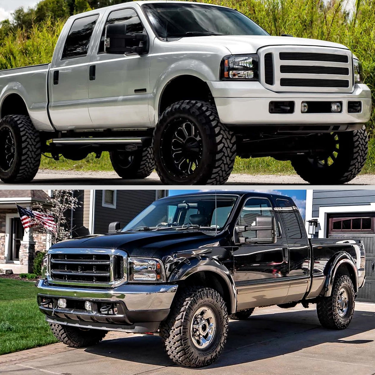 2005-2007 Ford F-250/F-350/F-450/F-550/Excursion Crystal Headlights w/ SMD LED Light Strip (Matte Black Housing/Clear Lens)