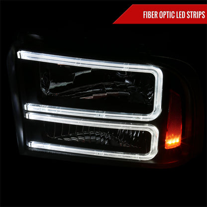 2005-2007 Ford F-250/F-350/F-450/F-550 Super Duty Dual LED C-Bar Factory Style Headlights (Matte Black Housing/Smoked Lens)
