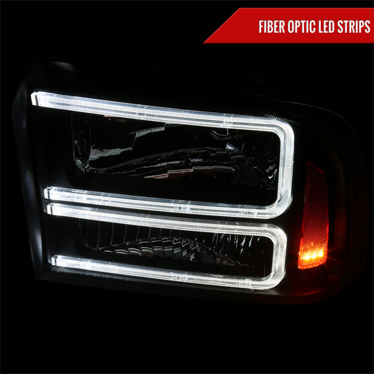 2005-2007 Ford F-250/F-350/F-450/F-550 Super Duty Dual LED C-Bar Factory Style Headlights (Matte Black Housing/Smoked Lens)