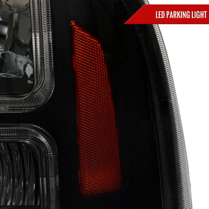 2005-2007 Ford F-250/F-350/F-450/F-550 Super Duty Dual LED C-Bar Factory Style Headlights (Matte Black Housing/Smoked Lens)