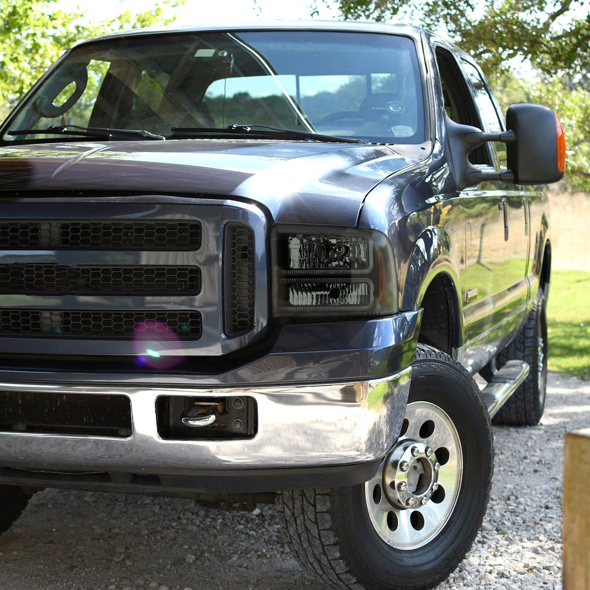 2005-2007 Ford F-250/F-350/F-450/F-550 Super Duty Dual LED C-Bar Factory Style Headlights (Matte Black Housing/Smoked Lens)