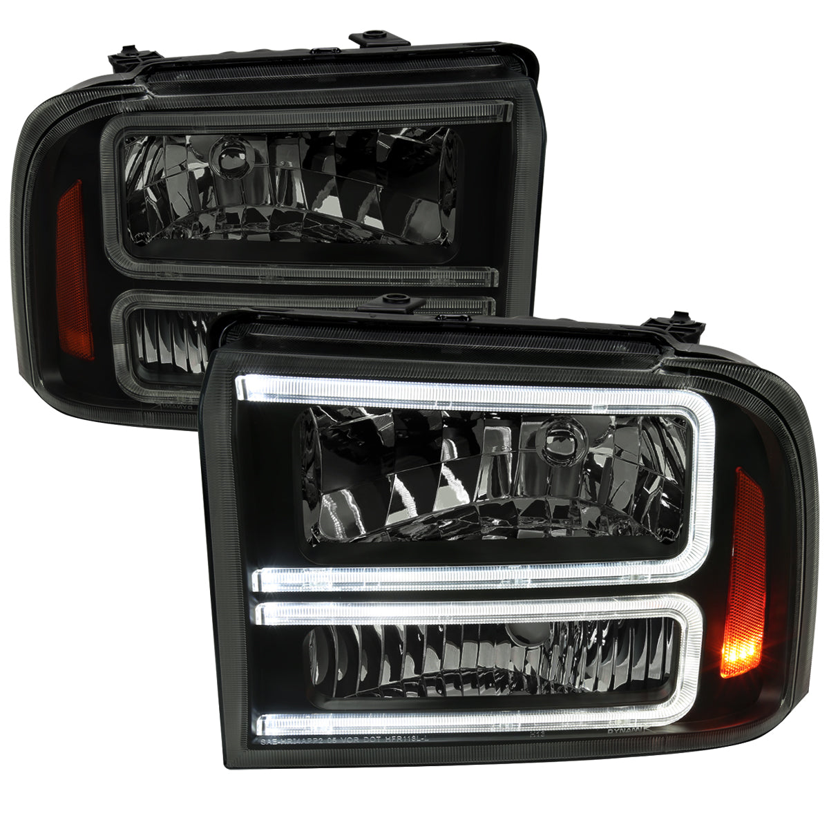 2005-2007 Ford F-250/F-350/F-450/F-550 Super Duty Dual LED C-Bar Factory Style Headlights (Matte Black Housing/Smoked Lens)