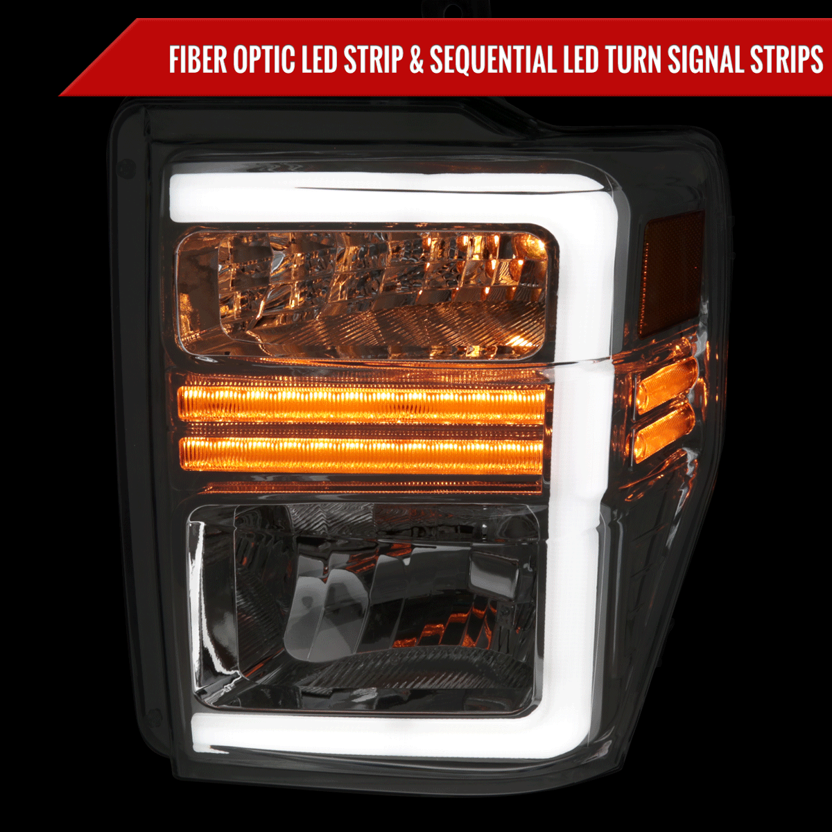 2008-2010 Ford F-250/F-350/F-450/F-550 Super Duty LED Sequential Signal Factory Style Headlights (Chrome Housing/Clear Lens)