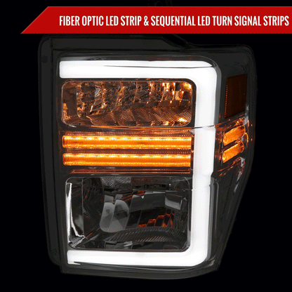 2008-2010 Ford F-250/F-350/F-450/F-550 Super Duty LED Sequential Signal Factory Style Headlights (Chrome Housing/Clear Lens)