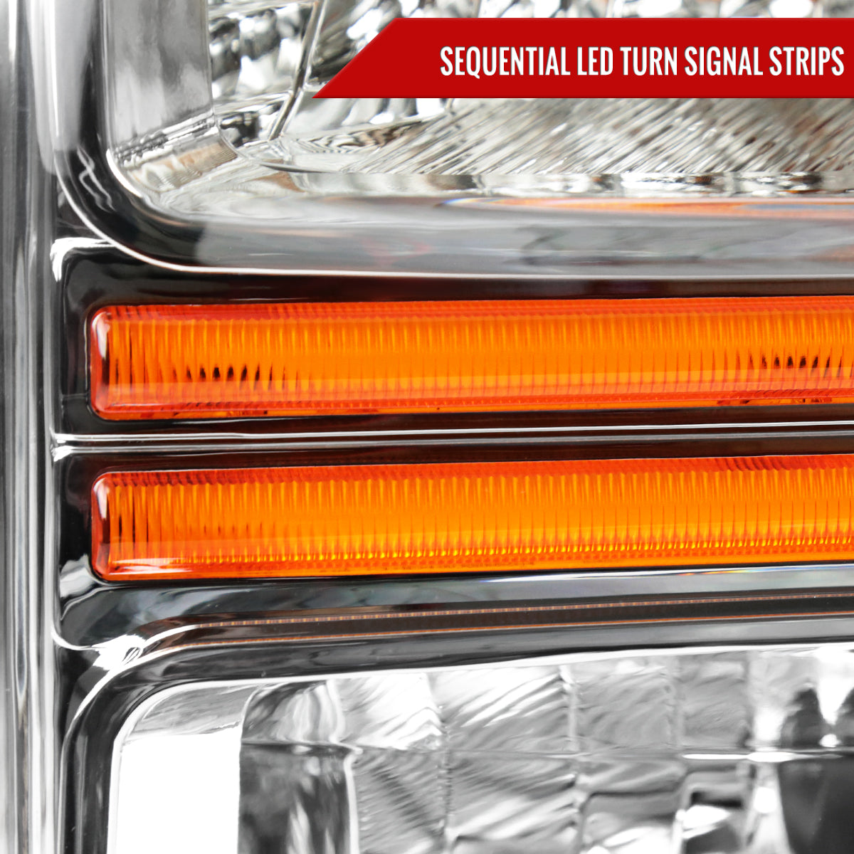2008-2010 Ford F-250/F-350/F-450/F-550 Super Duty LED Sequential Signal Factory Style Headlights (Chrome Housing/Clear Lens)