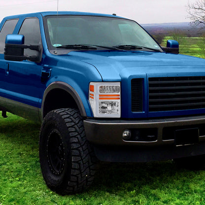 2008-2010 Ford F-250/F-350/F-450/F-550 Super Duty LED Sequential Signal Factory Style Headlights (Chrome Housing/Clear Lens)