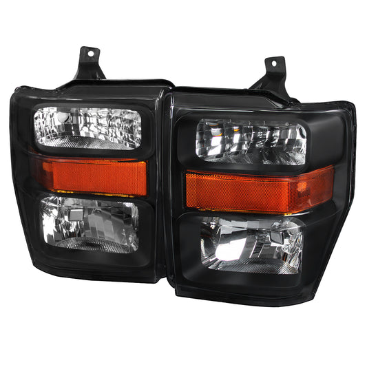 2008-2010 Ford F-250/F-350/F-450 Super Duty Factory Style Headlights w/ Amber Reflectors (Matte Black Housing/Clear Lens)