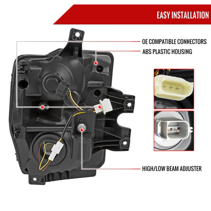 2008-2010 Ford F-250/F-350/F-450/F-550 Super Duty LED Sequential Signal Factory Style Headlights (Matte Black Housing/Smoked Lens)