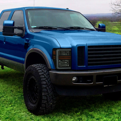2008-2010 Ford F-250/F-350/F-450/F-550 Super Duty LED Sequential Signal Factory Style Headlights (Matte Black Housing/Smoked Lens)