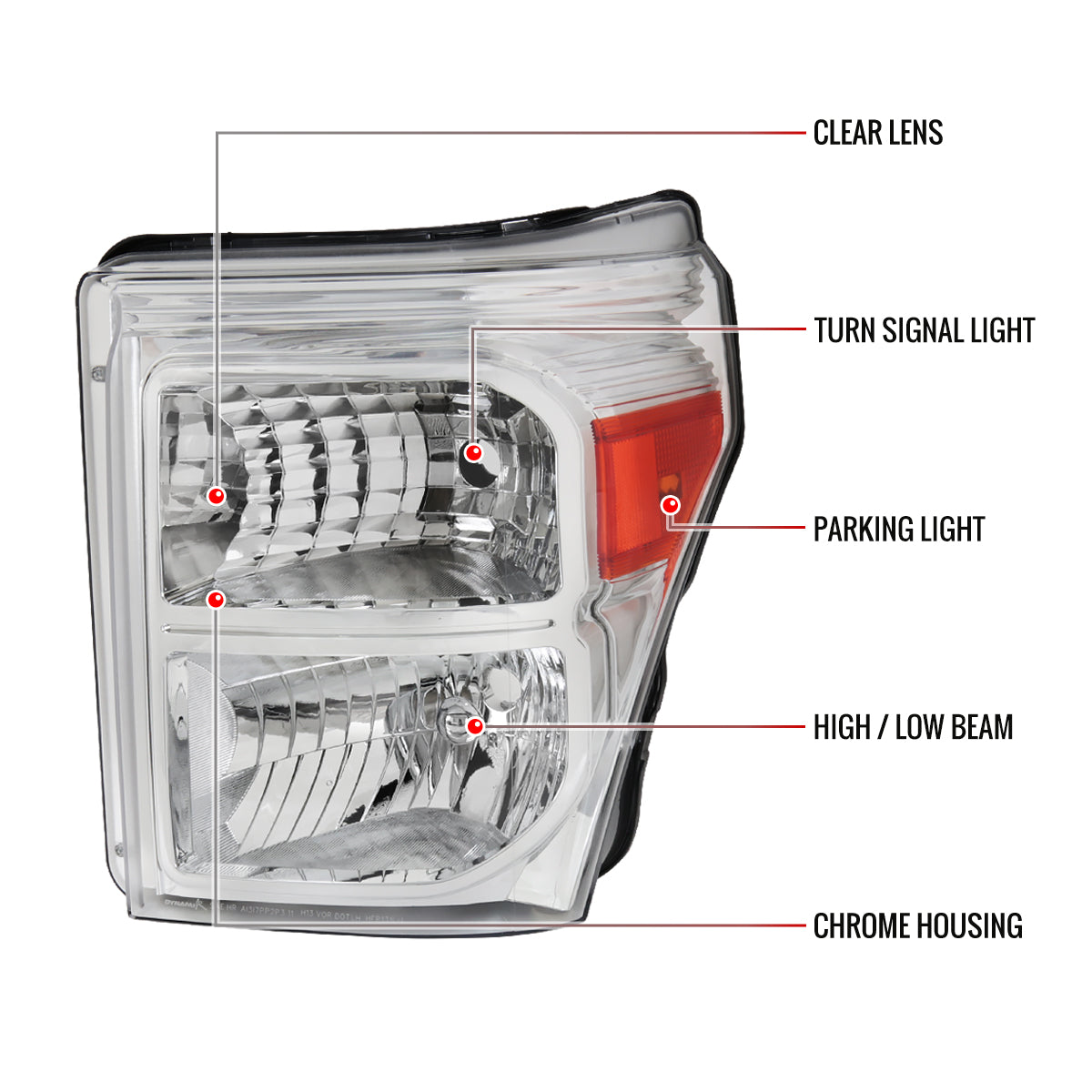 2011-2016 Ford F-250/F-350/F-450/F-550 Super Duty Factory Style Headlights w/ Amber Reflectors (Chrome Housing/Clear Lens)