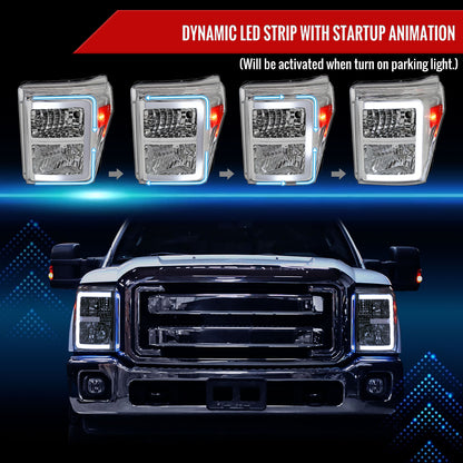 2011-2016 Ford F-250/F-350/F-450/F-550 Super Duty LED C-Bar Factory Style Headlights (Chrome Housing/Clear Lens)