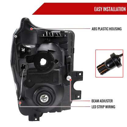 2011-2016 Ford F-250/F-350/F-450/F-550 Super Duty LED C-Bar Factory Style Headlights (Chrome Housing/Clear Lens)