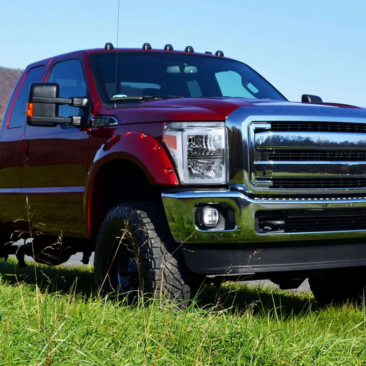 2011-2016 Ford F-250/F-350/F-450/F-550 Super Duty LED C-Bar Factory Style Headlights (Chrome Housing/Clear Lens)