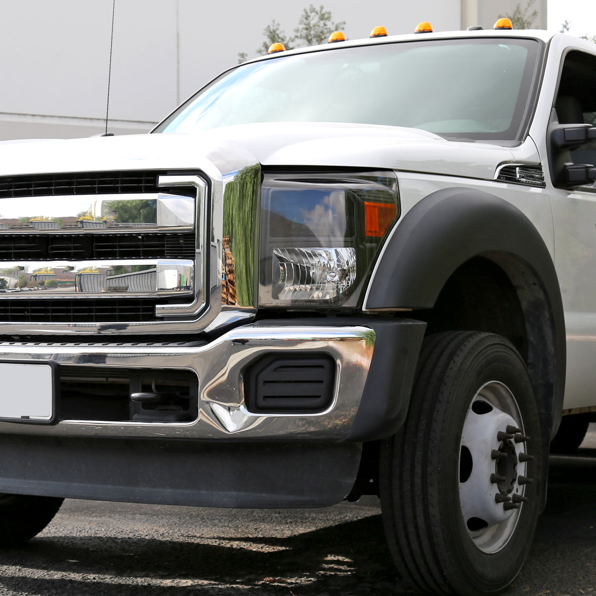 2011-2016 Ford F-250/F-350/F-450/F-550 Super Duty Factory Style Headlights w/ Amber Reflectors (Matte Black Housing/Clear Lens)