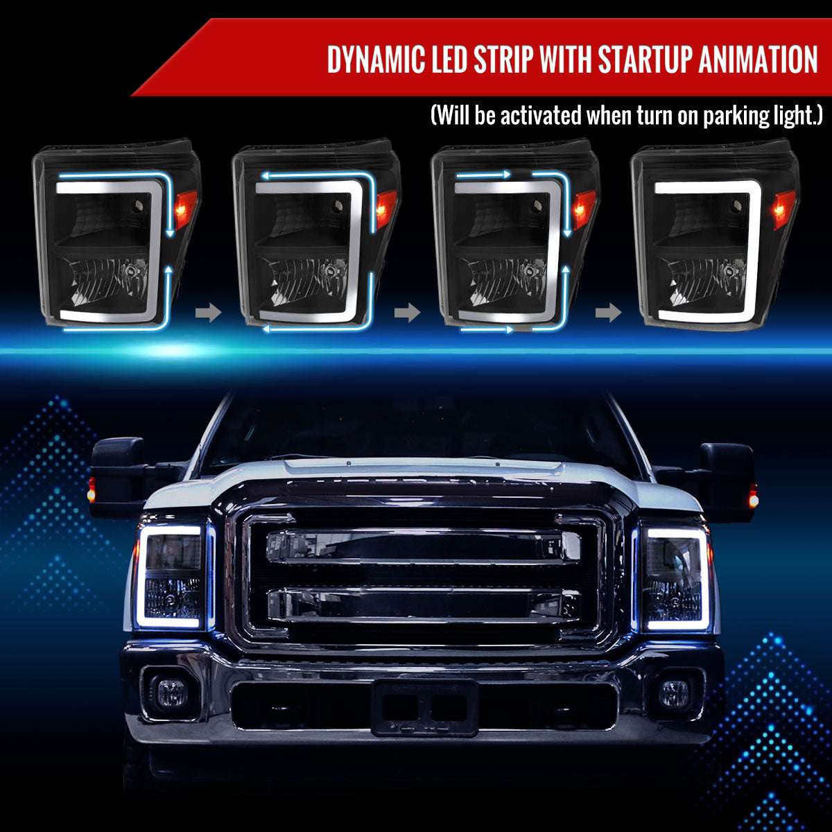 2011-2016 Ford F-250/F-350/F-450/F-550 Super Duty LED C-Bar Factory Style Headlights (Matte Black Housing/Clear Lens)