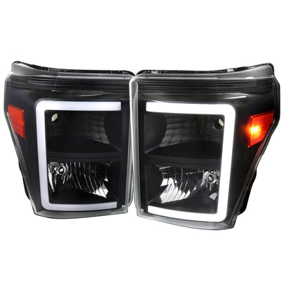 2011-2016 Ford F-250/F-350/F-450/F-550 Super Duty LED C-Bar Factory Style Headlights (Matte Black Housing/Clear Lens)