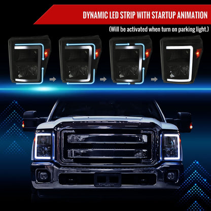2011-2016 Ford F-250/F-350/F-450/F-550 Super Duty LED C-Bar Factory Style Headlights (Black Housing/Smoked Lens)