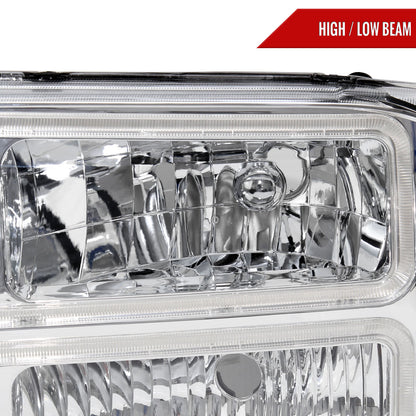 1999-2004 Ford F-250/F-350/F-450/F-550/2000-2004 Excursion Euro Factory Style Headlights with Dual LED C-Bar  (Chrome Housing/Clear Lens)
