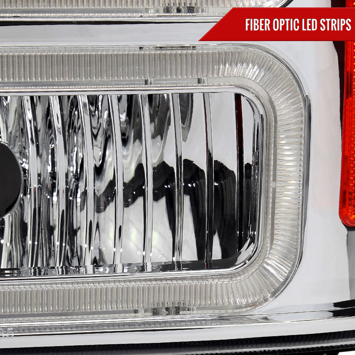 1999-2004 Ford F-250/F-350/F-450/F-550/2000-2004 Excursion Euro Factory Style Headlights with Dual LED C-Bar  (Chrome Housing/Clear Lens)