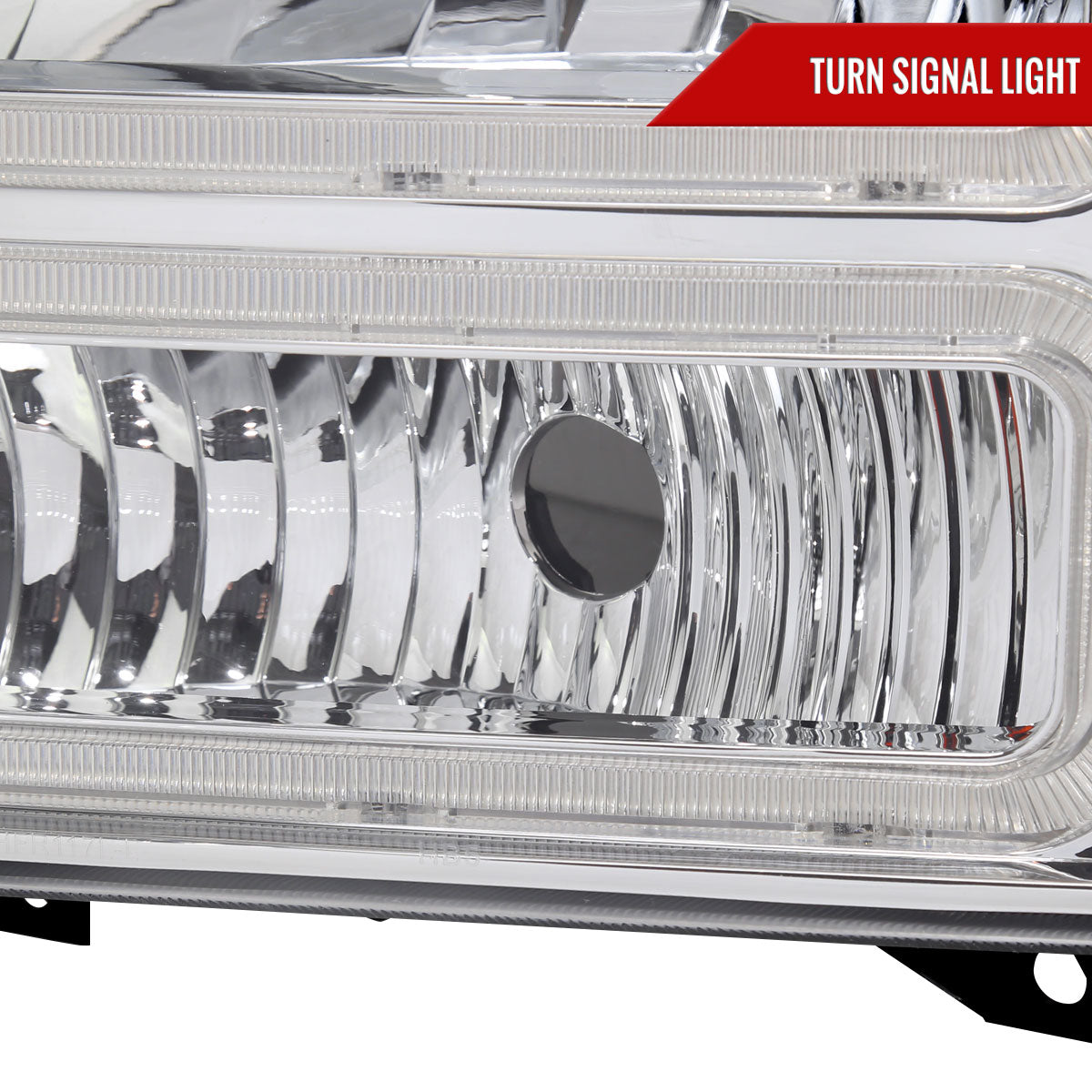 1999-2004 Ford F-250/F-350/F-450/F-550/2000-2004 Excursion Euro Factory Style Headlights with Dual LED C-Bar  (Chrome Housing/Clear Lens)