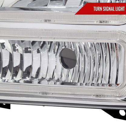 1999-2004 Ford F-250/F-350/F-450/F-550/2000-2004 Excursion Euro Factory Style Headlights with Dual LED C-Bar  (Chrome Housing/Clear Lens)
