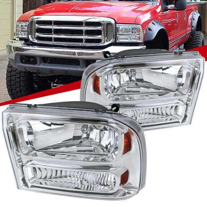 1999-2004 Ford Excursion/F-250/F-350/F-450/F-550 Crystal Headlights (Chrome Housing/Clear Lens)