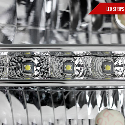 1999-2004 Ford F-250/F-350/F-450/F-550/Excursion Crystal Headlights w/ SMD LED Light Strip (Chrome Housing/Clear Lens)