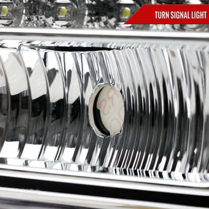 1999-2004 Ford F-250/F-350/F-450/F-550/Excursion Crystal Headlights w/ SMD LED Light Strip (Chrome Housing/Clear Lens)