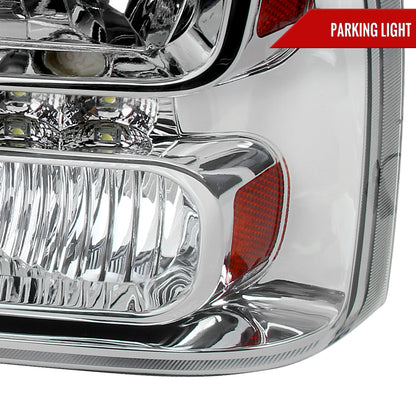 1999-2004 Ford F-250/F-350/F-450/F-550/Excursion Crystal Headlights w/ SMD LED Light Strip (Chrome Housing/Clear Lens)
