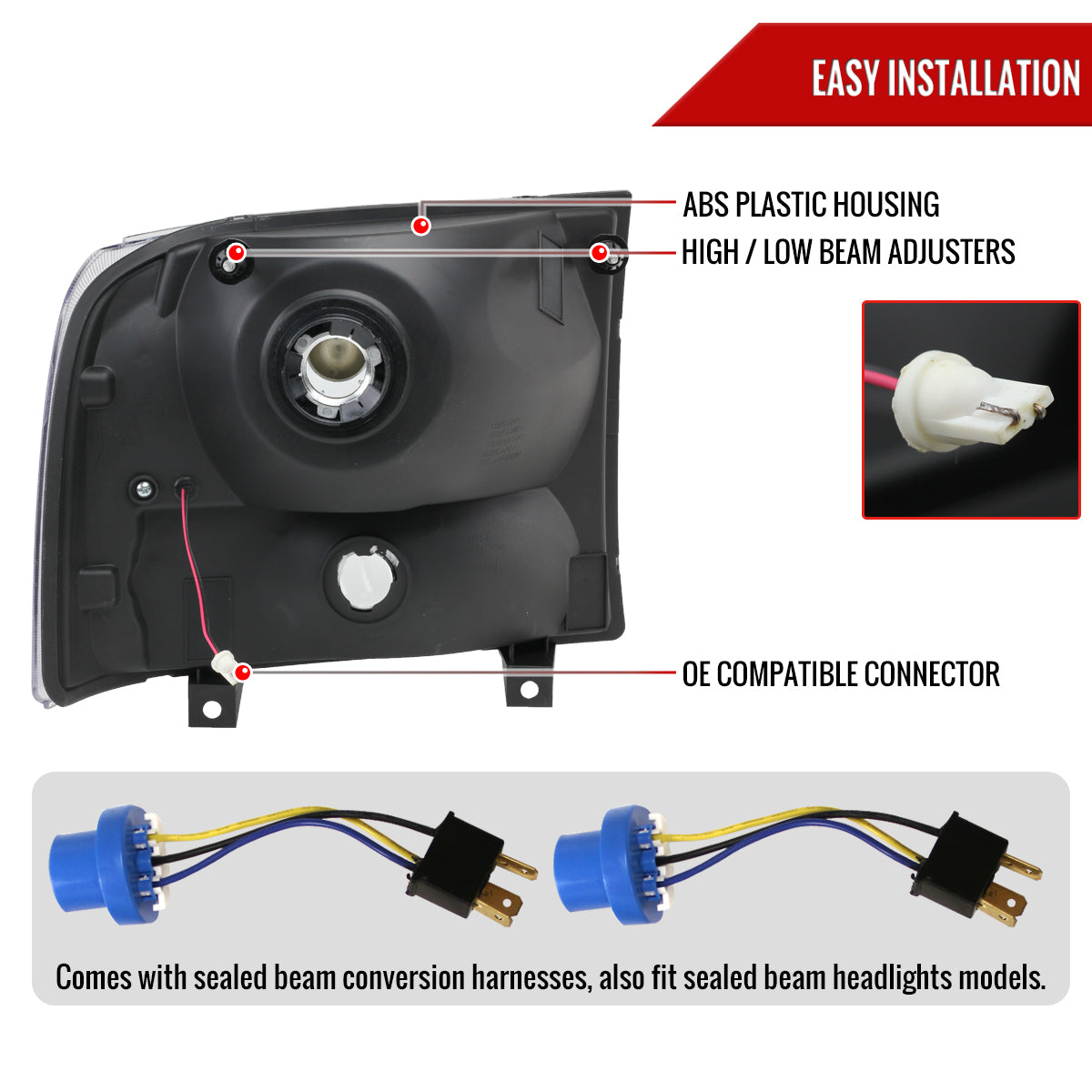 1999-2004 Ford F-250/F-350/F-450/F-550/Excursion Crystal Headlights w/ SMD LED Light Strip (Chrome Housing/Clear Lens)