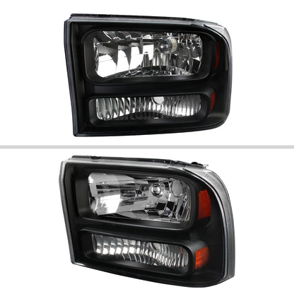 1999-2004 Ford Excursion/F-250/F-350/F-450/F-550 Crystal Headlights (Matte Black Housing/Clear Lens)