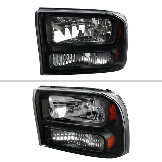 1999-2004 Ford Excursion/F-250/F-350/F-450/F-550 Crystal Headlights (Matte Black Housing/Clear Lens)