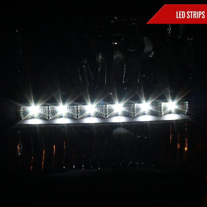 1999-2004 Ford F-250/F-350/F-450/F-550/Excursion Crystal Headlights w/ SMD LED Light Strip (Matte Black Housing/Clear Lens)