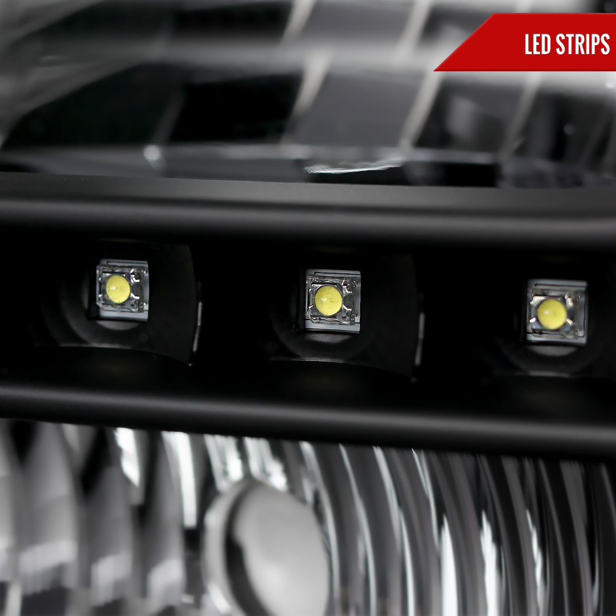 1999-2004 Ford F-250/F-350/F-450/F-550/Excursion Crystal Headlights w/ SMD LED Light Strip (Matte Black Housing/Clear Lens)