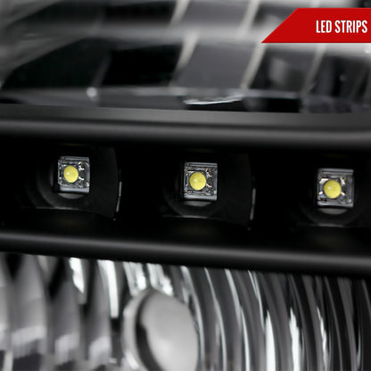 1999-2004 Ford F-250/F-350/F-450/F-550/Excursion Crystal Headlights w/ SMD LED Light Strip (Matte Black Housing/Clear Lens)