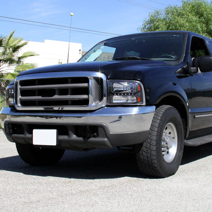 1999-2004 Ford F-250/F-350/F-450/F-550/Excursion Crystal Headlights w/ SMD LED Light Strip (Matte Black Housing/Clear Lens)