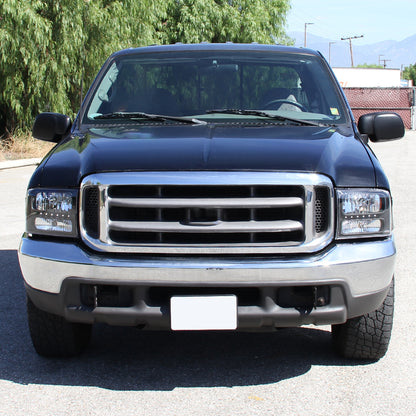 1999-2004 Ford F-250/F-350/F-450/F-550/Excursion Crystal Headlights w/ SMD LED Light Strip (Matte Black Housing/Clear Lens)