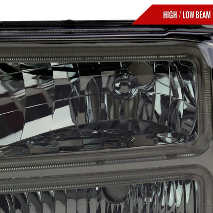1999-2004 Ford F-250/F-350/F-450/F-550/2000-2004 Excursion Euro Factory Style Headlights with Dual LED C-Bar  (Chrome Housing/Smoked Lens)