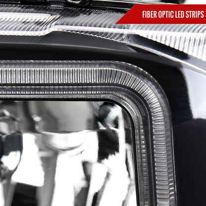 1999-2004 Ford F-250/F-350/F-450/F-550/2000-2004 Excursion Euro Factory Style Headlights with Dual LED C-Bar  (Matte Black Housing/Clear Lens)