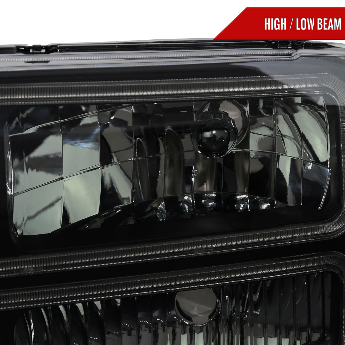 1999-2004 Ford F-250/F-350/F-450/F-550/2000-2004 Excursion Euro Factory Style Headlights with Dual LED C-Bar & Amber Reflectors (Jet Black Housing/Smoked Lens)
