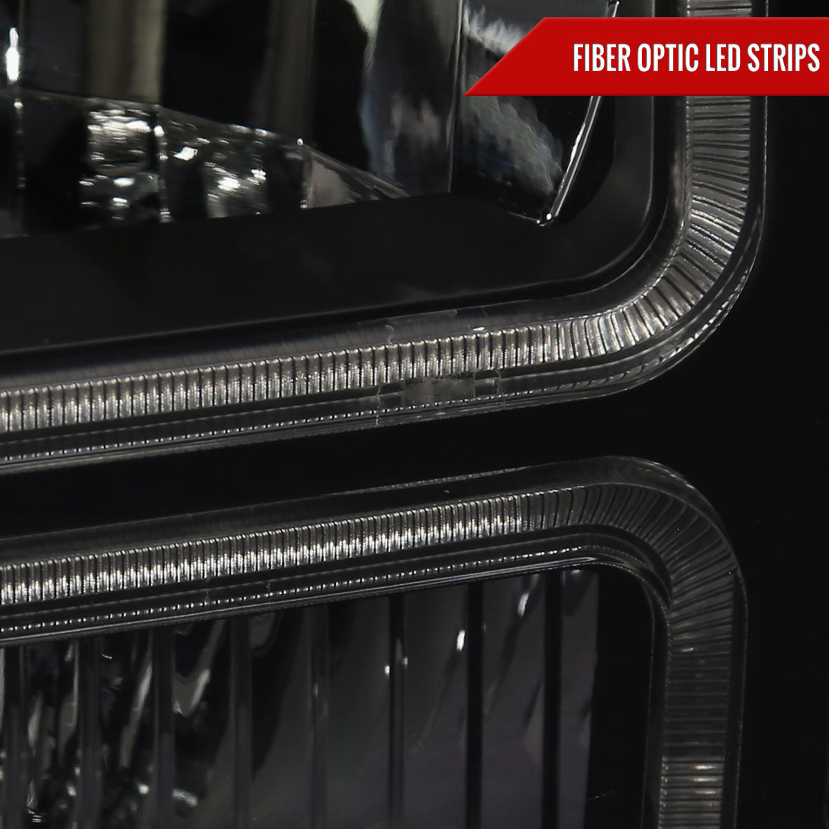 1999-2004 Ford F-250/F-350/F-450/F-550/2000-2004 Excursion Euro Factory Style Headlights with Dual LED C-Bar & Amber Reflectors (Jet Black Housing/Smoked Lens)