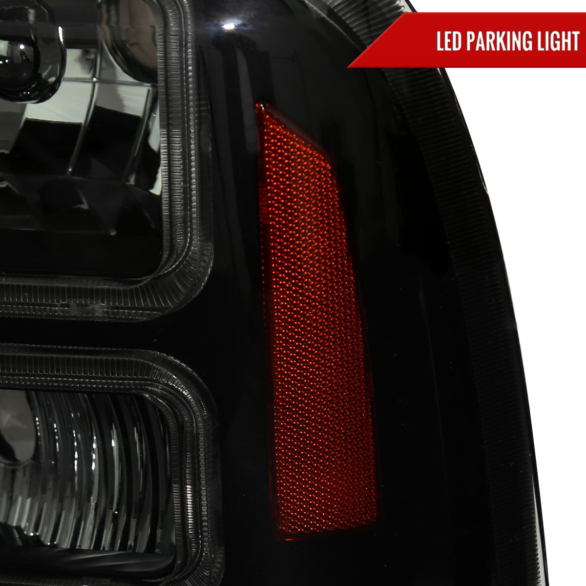 1999-2004 Ford F-250/F-350/F-450/F-550/2000-2004 Excursion Euro Factory Style Headlights with Dual LED C-Bar & Amber Reflectors (Jet Black Housing/Smoked Lens)