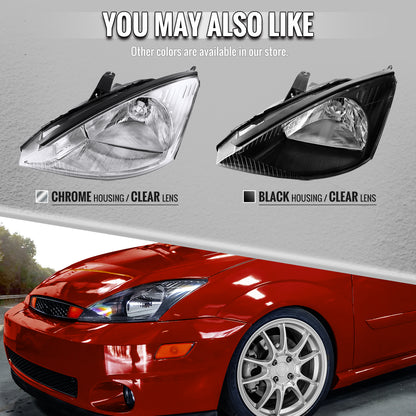 2000-2004 Ford Focus Factory Style Crystal Headlights (Chrome Housing/Clear Lens)