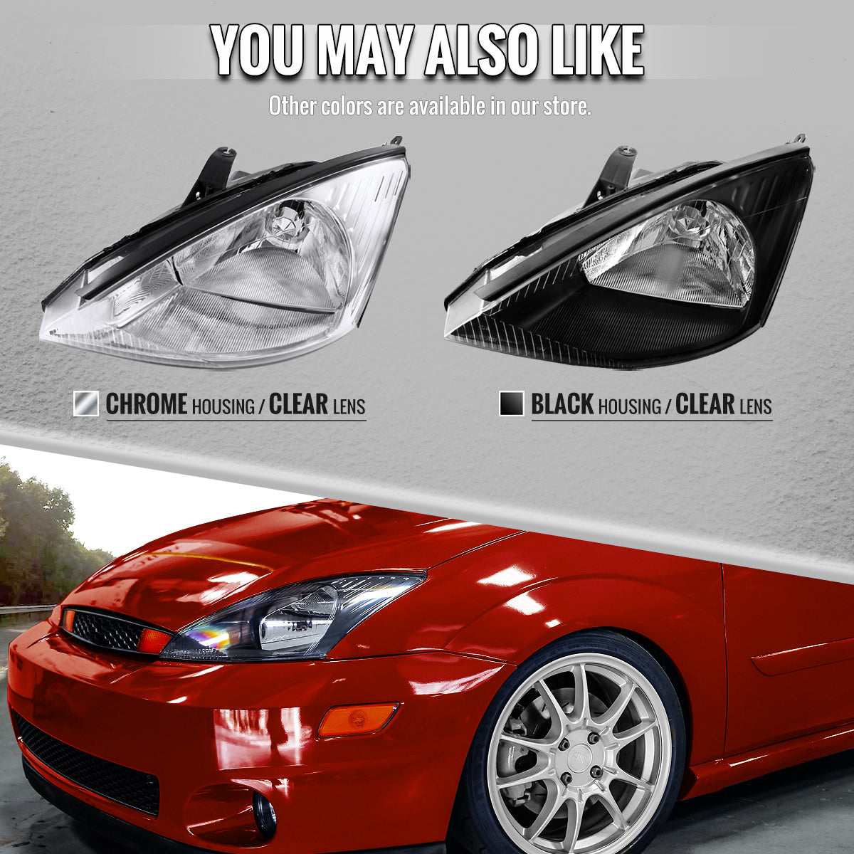 2000-2004 Ford Focus Factory Style Crystal Headlights (Matte Black Housing/Clear Lens)