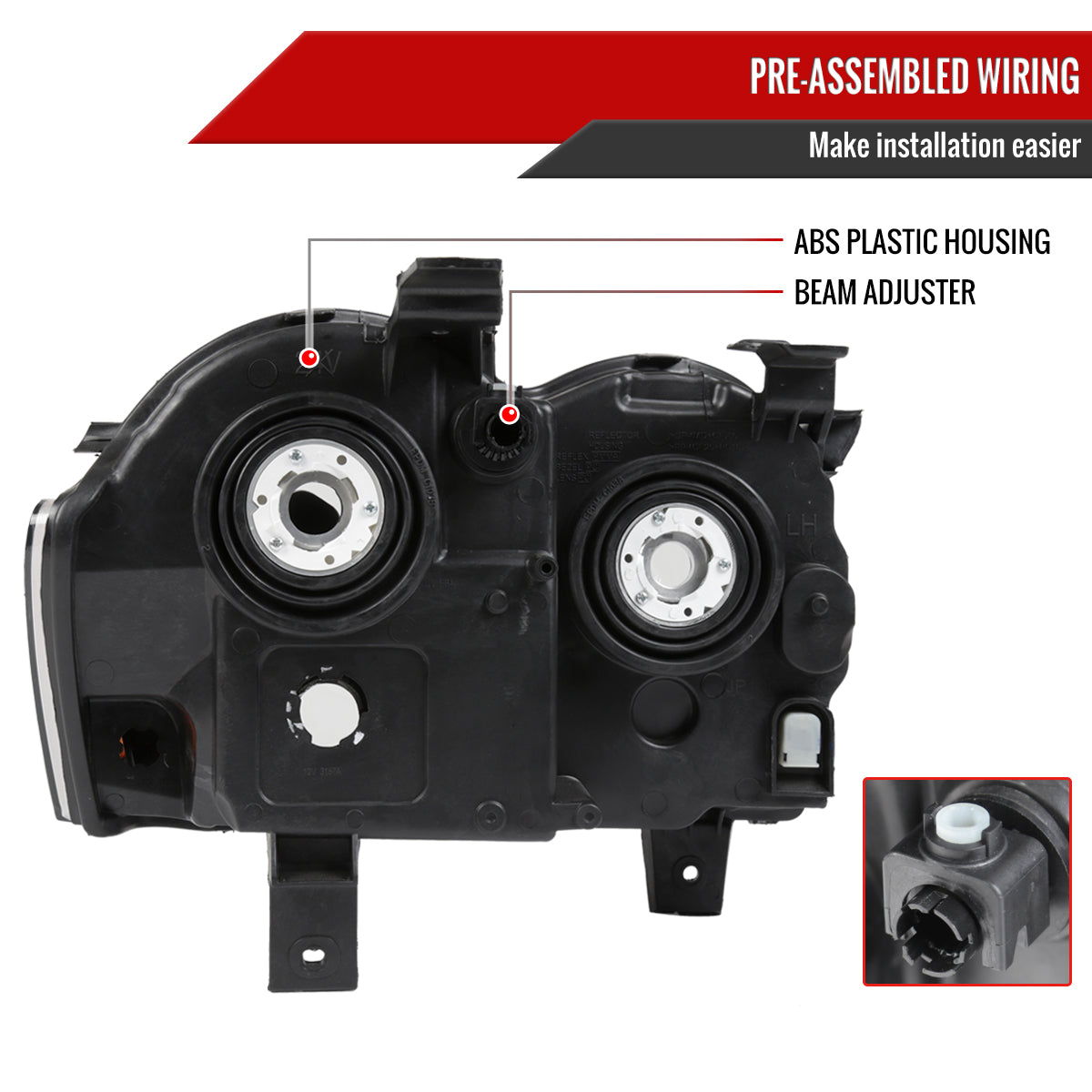 2005-2007 Jeep Grand Cherokee Factory Style Headlights (Matte Black Housing/Clear Lens)