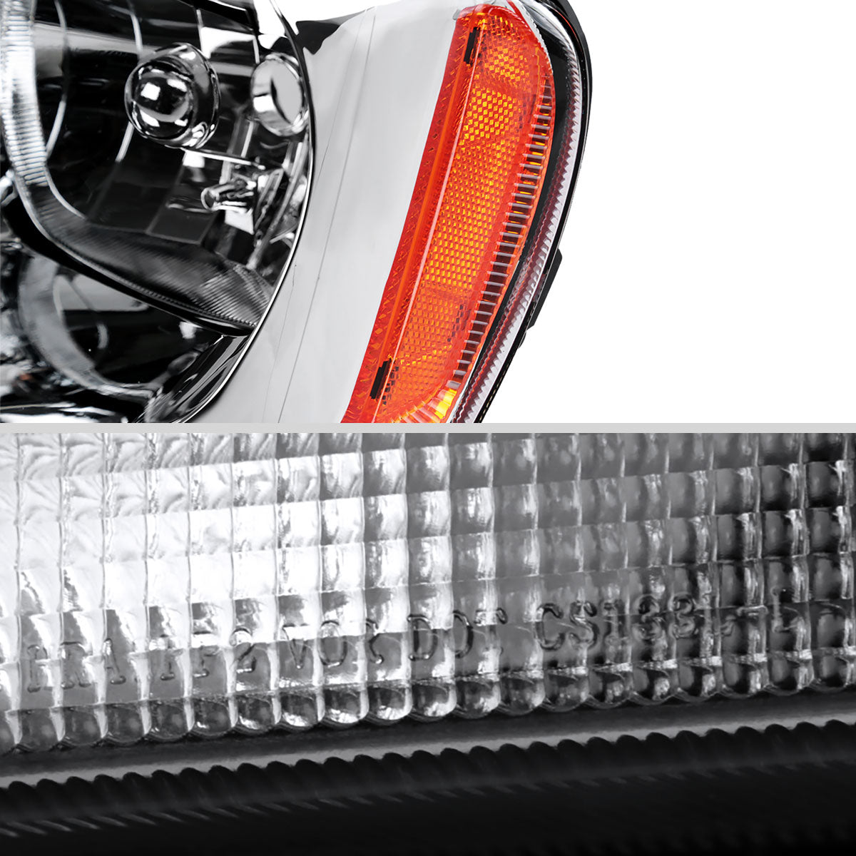 1999-2004 Jeep Grand Cherokee Factory Style Crystal Headlights w/ Amber Reflectors (Chrome Housing/Clear Lens)