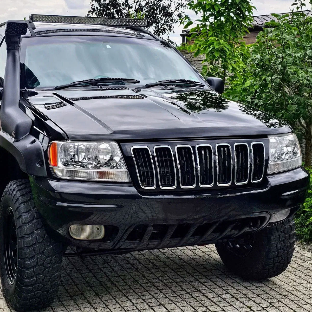 1999-2004 Jeep Grand Cherokee Factory Style Crystal Headlights w/ Amber Reflectors (Chrome Housing/Clear Lens)