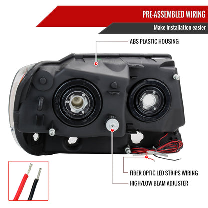 1999-2004 Jeep Grand Cherokee Factory Style Dual LED Bar Headlights (Chrome Housing/Clear Lens)